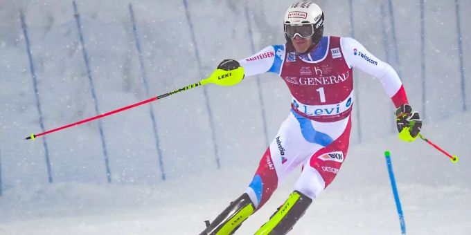 Ramon Zenhäusern während dem Slalom in Levi. Ski Alpin