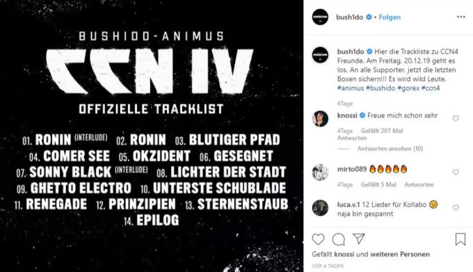 Bushido wirbt auf Instagram für sein gemeinsames Album mit Animus. Bushido album