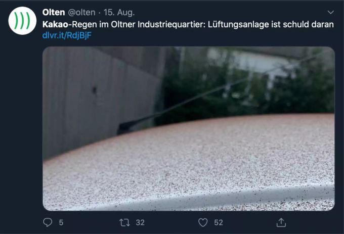 In Olten hat es zu Beginn der Woche Kakao geregnet. Kakao Olten