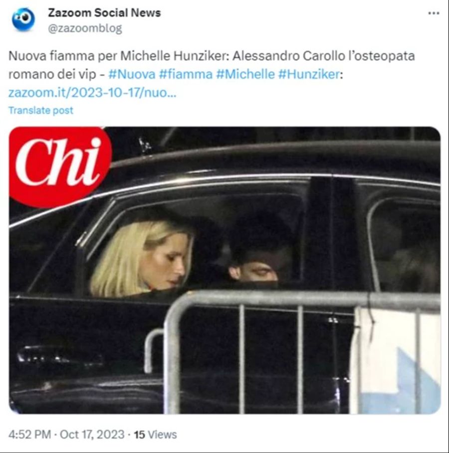 Michelle Hunziker und Alessandro sitzen gemeinsam im Auto.