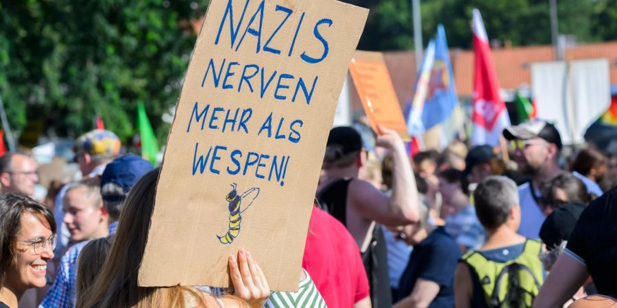 Demonstranten bei einer Demonstration gegen den Landesparteitag der AfD Niedersachsen in der Congress Union Celle.