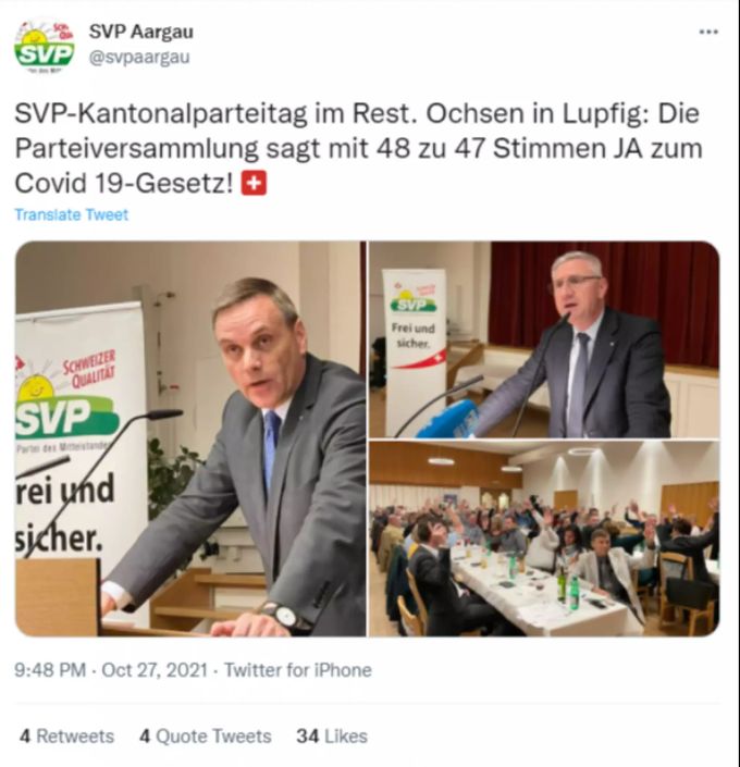 Die SVP Aargau sagt Ja zum Covid-Gesetz. SVP Aargau Covid-Gesetz.