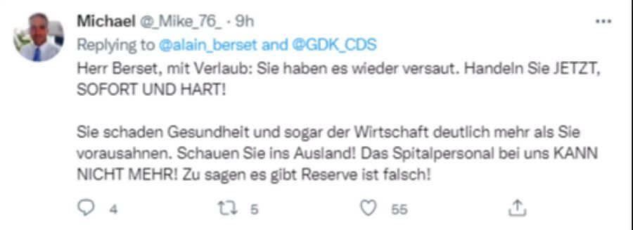 Dieser User wünscht sich sofortige und harte Massnahmen.