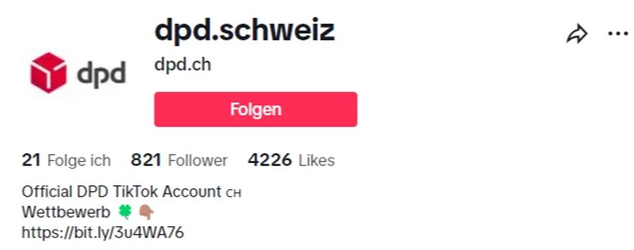 Die anderen Parteien sind gar nicht auf Tiktok oder kommen nicht über 1000 Follower hinaus. DPD Schweiz – ja genau, die Paketboten – wären mit ihren 820 Followern im Ranking auf Platz vier!