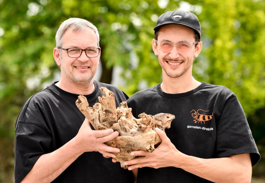 Männer Aquariumfachhändler Koralle Garnele