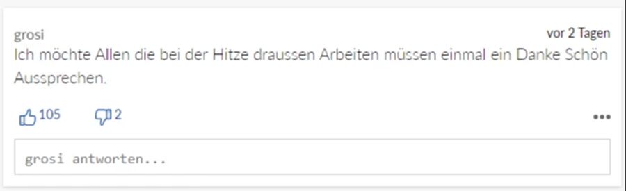Diese Leserin möchte «allen, die bei der Hitze draussen Arbeiten müssen» ihren Dank aussprechen.