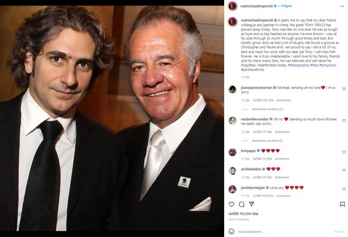 Michel Imperiolo gedenkt auf Instagram an Tony Sirico. Tony Sirico