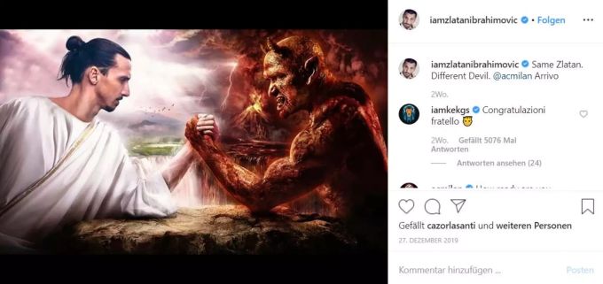 So verkündete Zlatan Ibrahimovic sein Comeback bei Milan: Armdrücken mit dem Teufel. Zlatan Ibrahimovic
