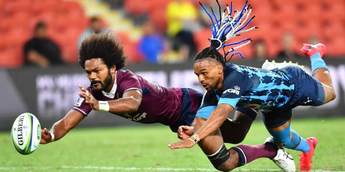 Ein Super-Rugby-Match zwischen den Queensland Reds and den Bulls in Brisbane, Australien Super Rugby