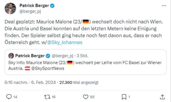 Der Wechsel von Maurice Malone vom FCB zur Austria Wien ist geplatzt. Maurice Malone FC Basel