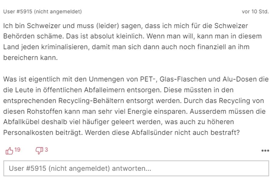 Einer findet: «Ich bin Schweizer und muss (leider) sagen, dass ich mich für die Schweizer Behörden schäme.»