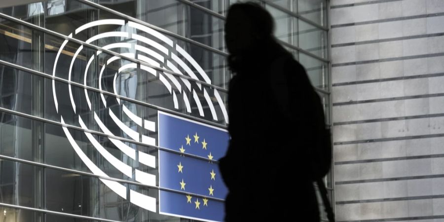 Schemenhafte Figur vor Europalogo