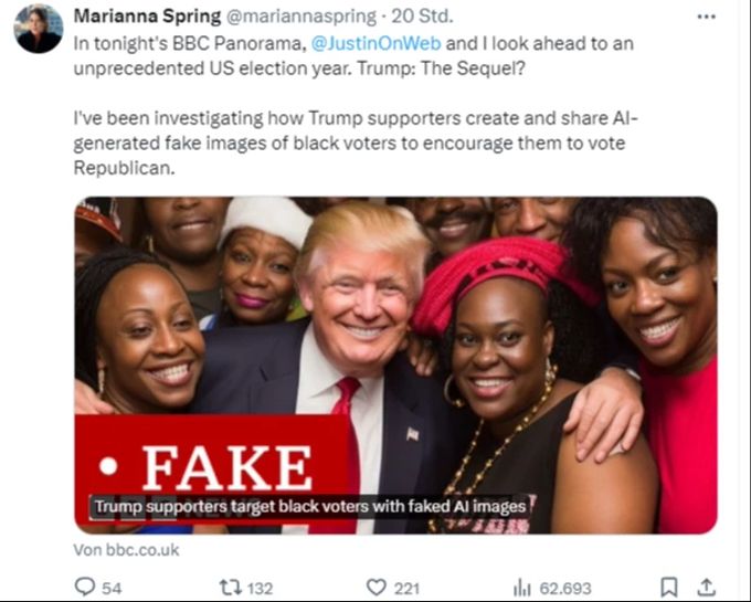 Donald Trump posiert mit Schwarzen Frauen. Doch das Bild ist KI-generiert. Donald Trump