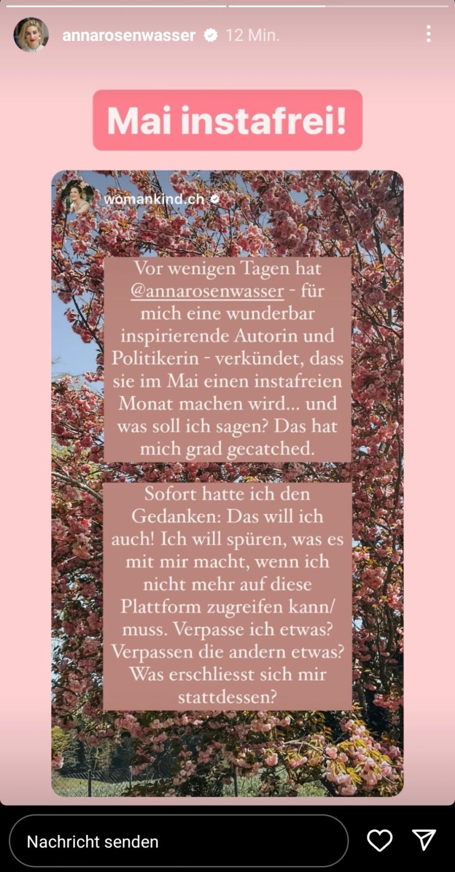 Eine Followerin fühlt sich von Anna Rosenwassers Idee «gecatcht».