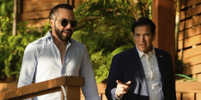 El Salvadors Präsident Nayib Bukele mit US-Aussenminister Marco Rubio.