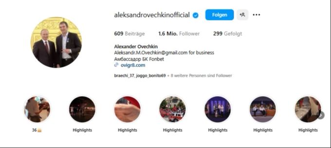 Das Profilbild von Alex Owetschkin zeigt ihn mit Wladimir Putin. NHL