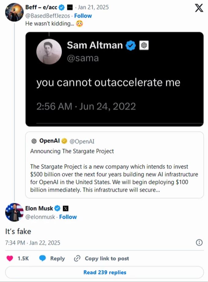 Musk schreibt Stargate als «Fake» ab. Stargate