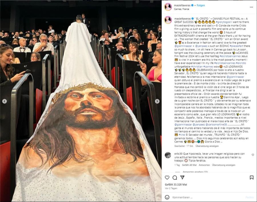 Massiel Taveras' Auftritt beim Cannes Filmfestival war durch ihre Jesus-Schleppe gezeichnet