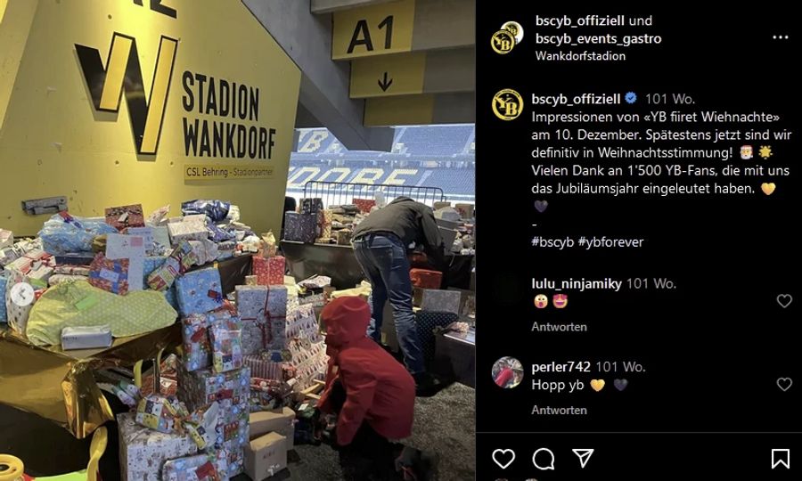 2022 sammelten die YB-Fans Geschenke für Kinder und Jugendliche.