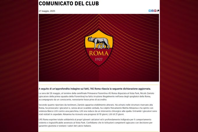 Die AS Rom nimmt zu den Vorfällen um Nicolò Zaniolo Stellung. AS Rom Nicolò Zaniolo