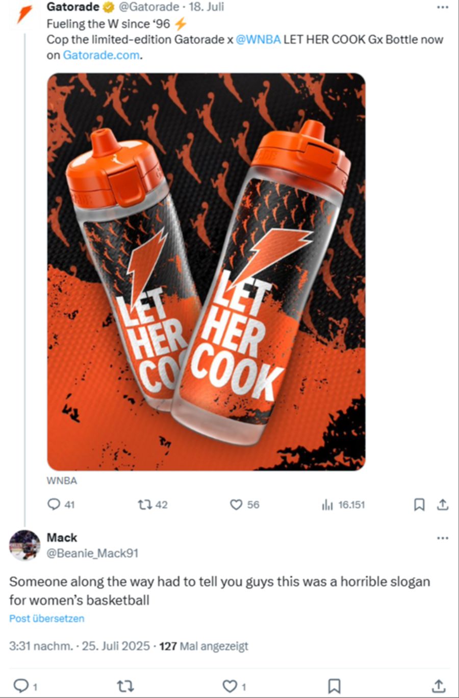 Zahlreiche User machen Gatorade auf die schlecht durchdachte Kampagne aufmerksam.