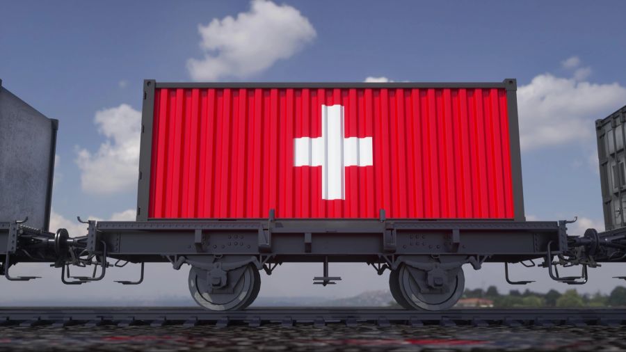 Zug Waagon Schweizerfahne rot
