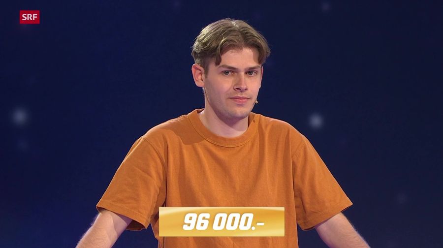 Weil er bei der Frage richtig lag und auch noch einen Doppeljoker einsetzte, stieg der Kontostand von Matteo nach der Dettling-Frage direkt von 12'000 Franken auf 96'000 Franken.
