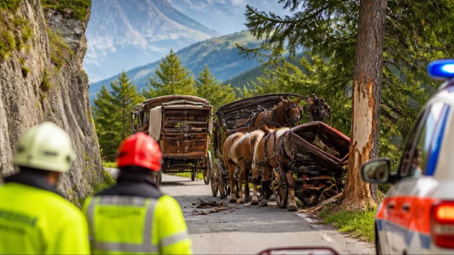 Das KI-Newsportal «we-news.com» bildete stattdessen eine historische Kutsche ab. Falsch ist auch die asphaltierte Strasse.