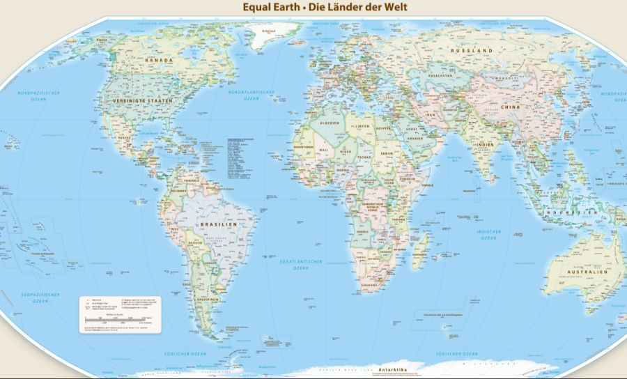 Die «Equal Earth»-Karte stellt Länder und Kontinente flächentreu dar.