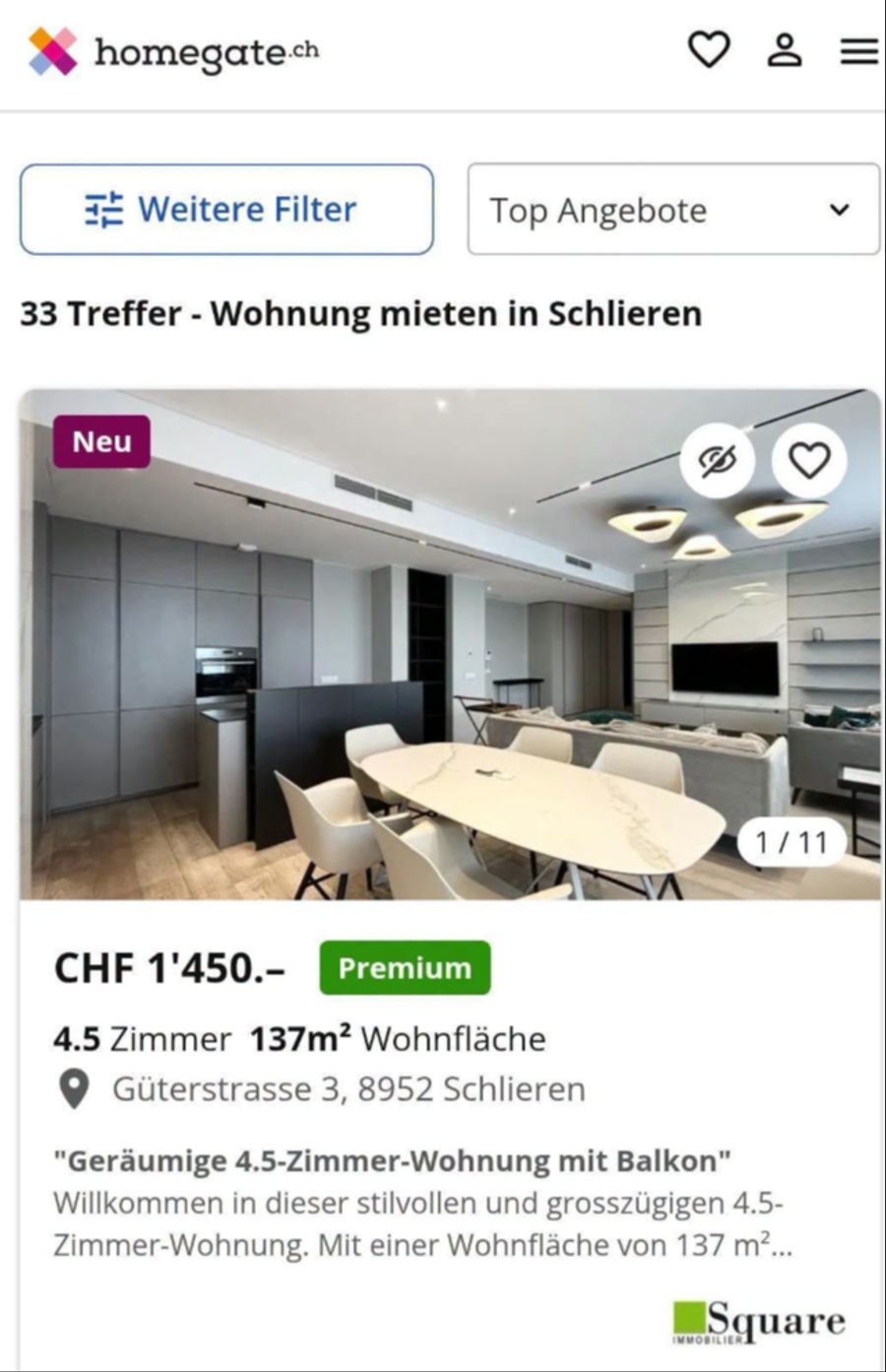 Auf Homegate locken traumhafte Wohnungen mit unschlagbaren Preisen – wie dieses Angebot in Schlieren ZH.