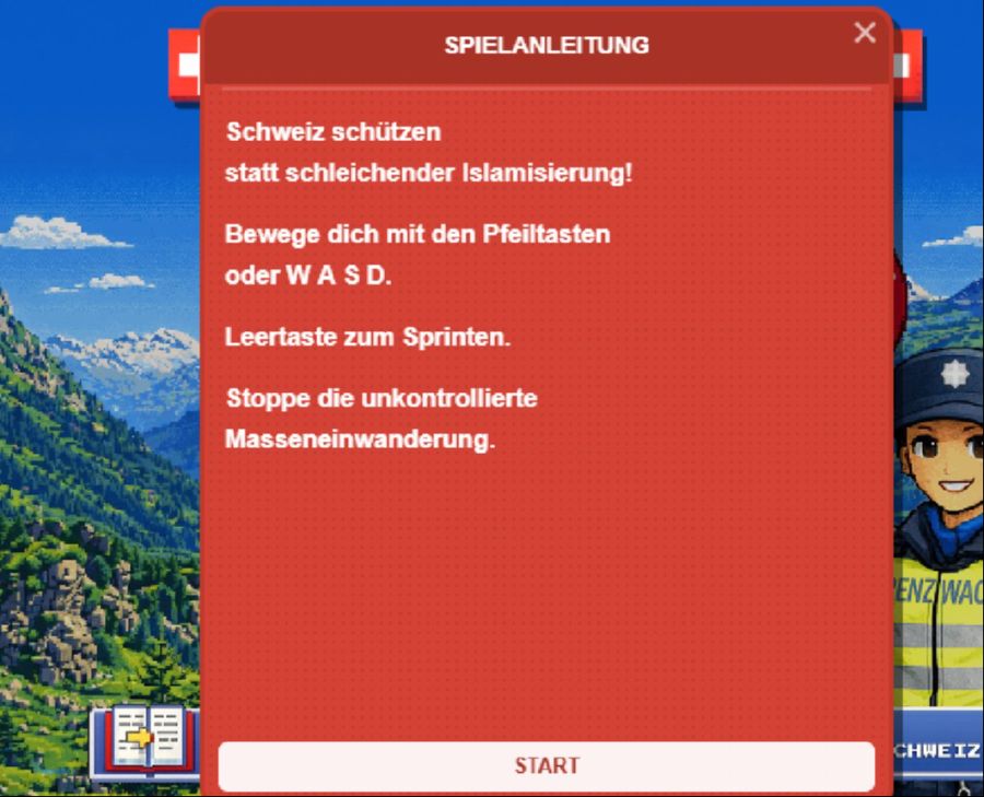 Die Spielanleitung fordert Nutzer auf: «Stoppe die unkontrollierte Masseneinwanderung.»
