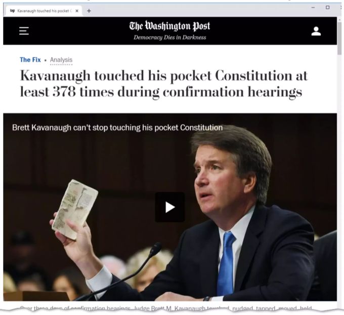 Der von US-Präsident als Bundesrichter nominierte Brett Kavanaugh trägt seit Jahrzehnten eine Taschenbuch-Ausgabe der US-Verfassung auf sich. Bei der Anhörung vor dem Senats-Ausschuss berührte er diese derart oft, dass sich die Washington Post schon Sorgen machte. Brett Kavanaugh Verfassung