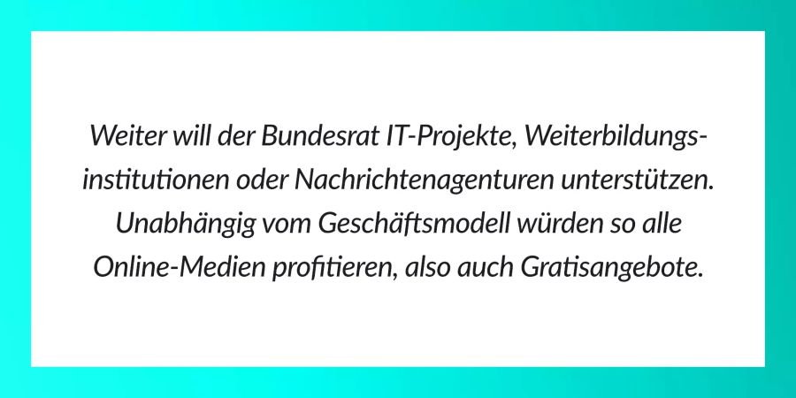 Die Eckwerte des bundesrätlichen Vorschlags für die Medienförderung. Das Parlament muss den Entwurf absegnen.