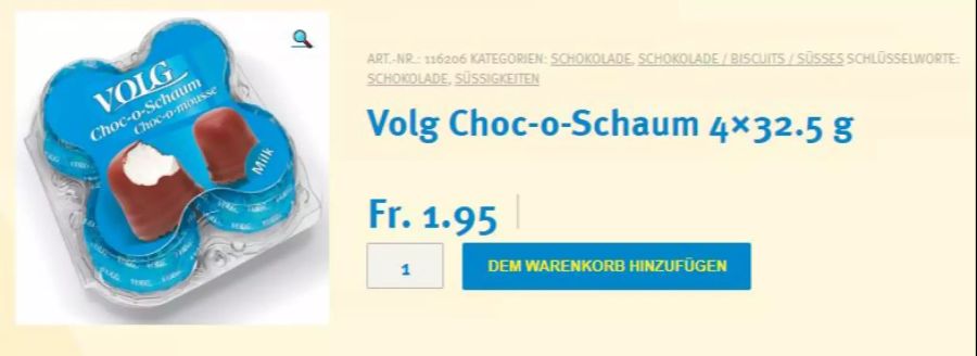 Der Detailhändler Volg benutzt den Begriff «Choc-o-Schaum» bei seiner Eigenmarke.