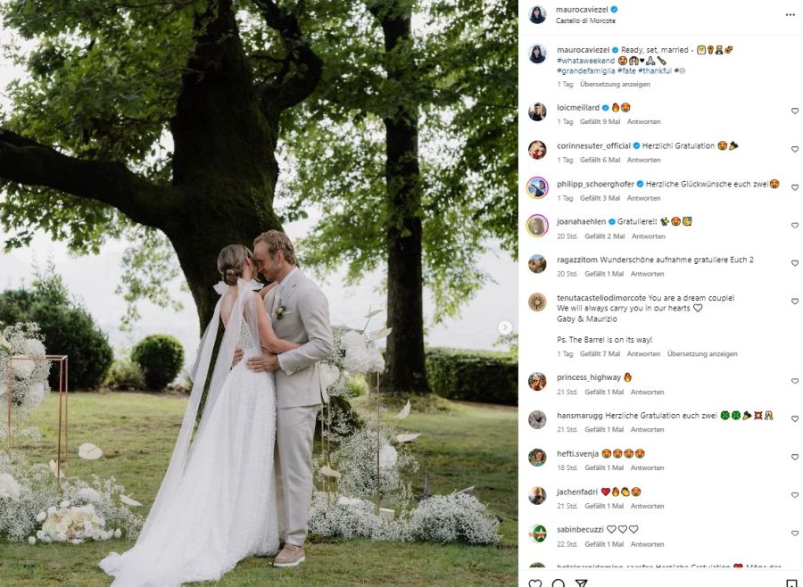 Mauro Caviezel und seine Nina bei der Hochzeit im Tessin.