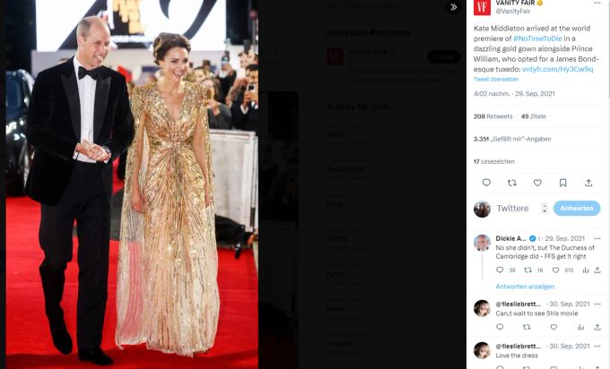 Prinzessin Kate trug das Kleid in Gold. prinzessin kate