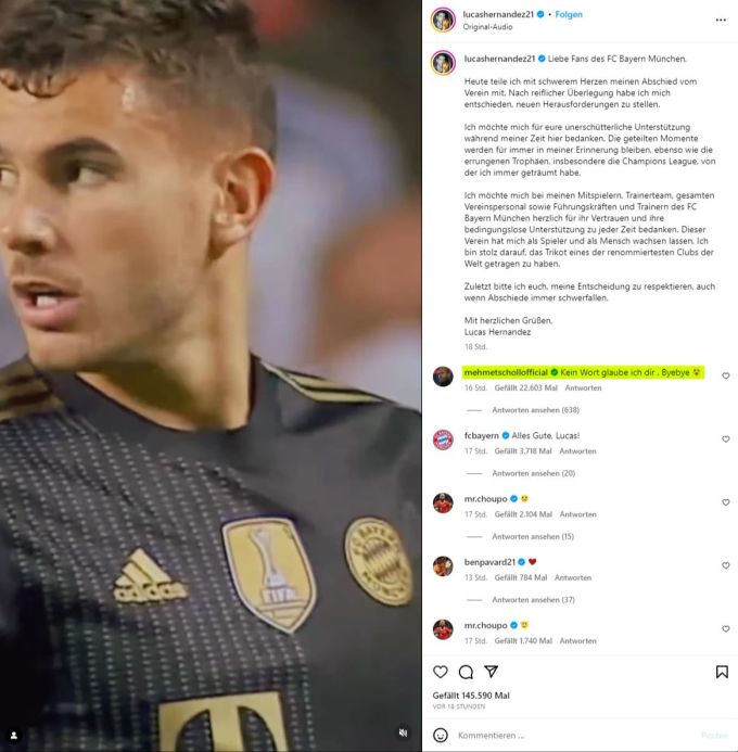 Lucas Hernández verabschiedet sich von Bayern München – Mehmet Scholl nimmt es ihm übel. Lucas Hernández Bayern München