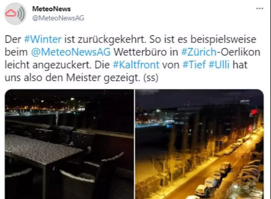 «MeteoNews» zeigt um 4 Uhr morgens Bilder von seinem Wetterbüro in Zürich-Oerlikon.