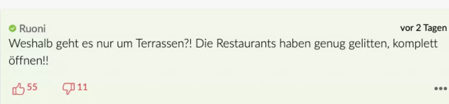 Weshalb nur die Terrassen geöffnet werden, fragt sich Ruoni.