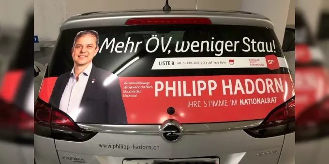 Sp Nationalrat Fahrt Mit Klima Werbung Auf Auto Durch Das Land