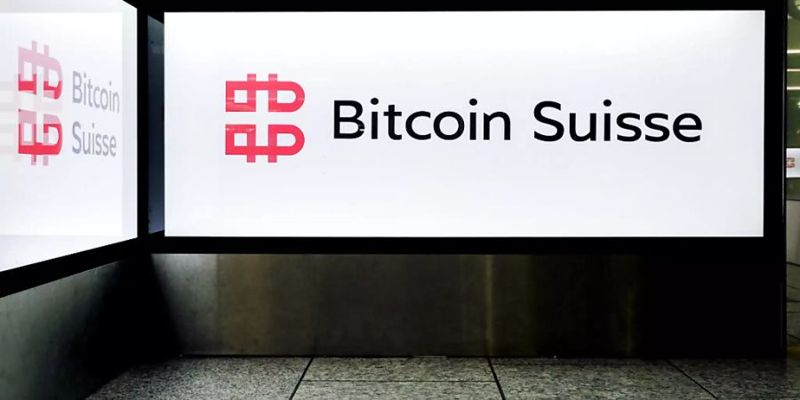 The logo of Bitcoin Suisse at Zurich Airport in Kloten, Switzerland, on May 1, 2019. (KEYSTONE/Petra Orosz)