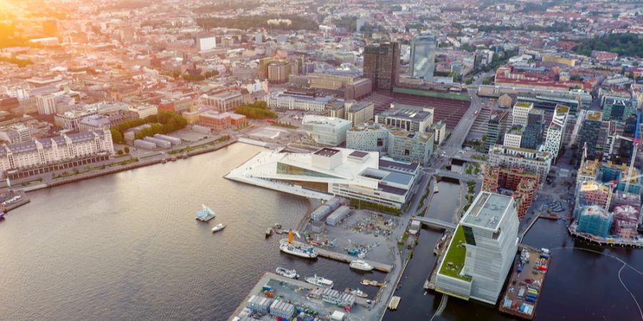 Oslo Sonnenuntergang Drohnenaufnahme