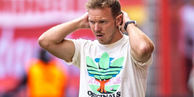 Bayern-Trainer Julian Nagelsmann war nach dem 1:1 in Berlin genervt. Bayern-Trainer Julian Nagelsmann war nach dem 1:1 in Berlin genervt.