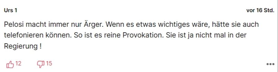 Jedoch kritisieren einige Nau.ch-Leser auch Pelosi selbst und die USA.