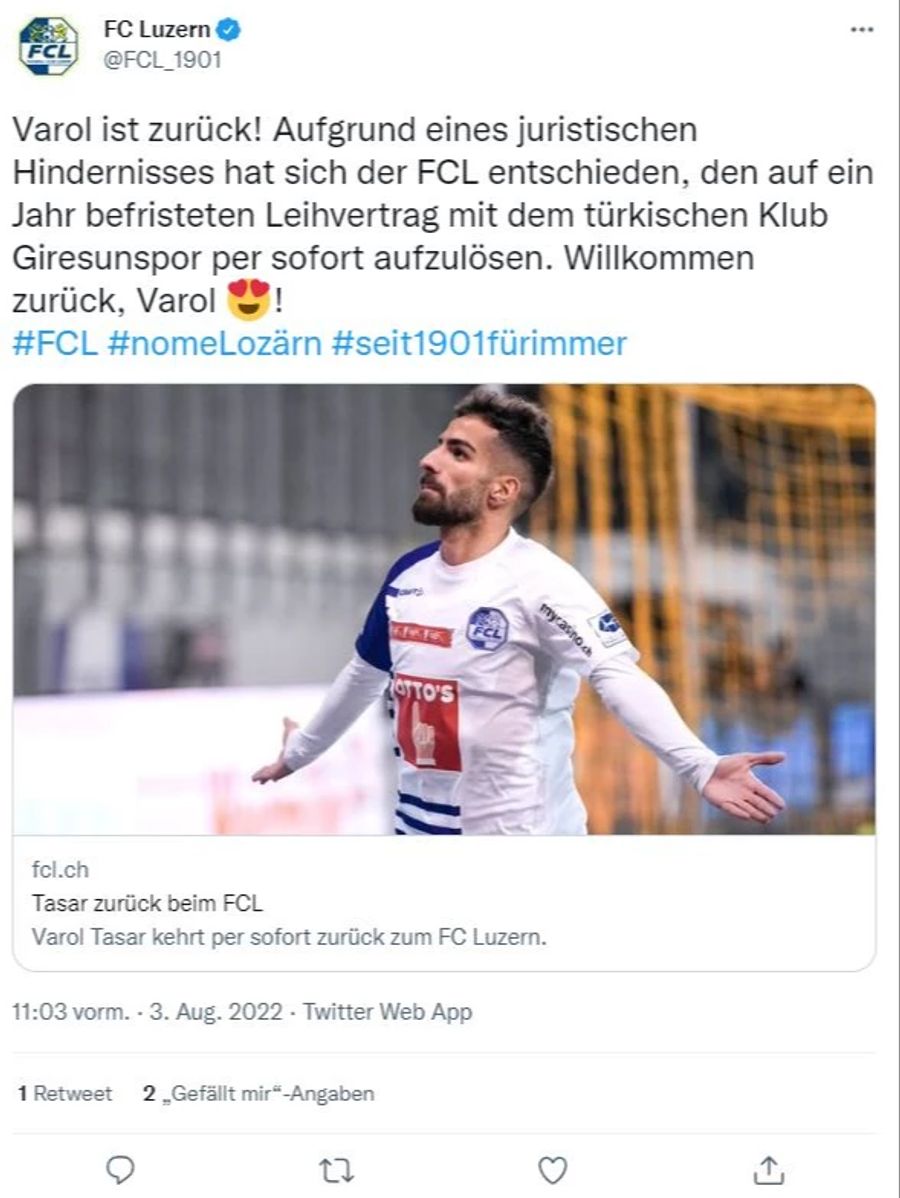 Varol Tasar FC Luzern