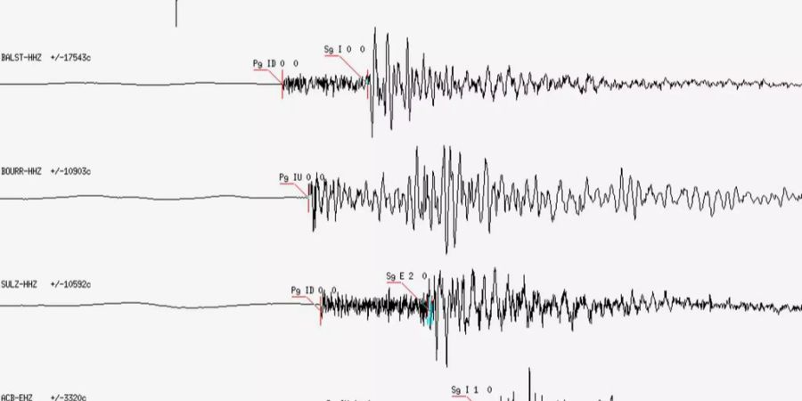 Das Seismogramm eines Erdbebens.