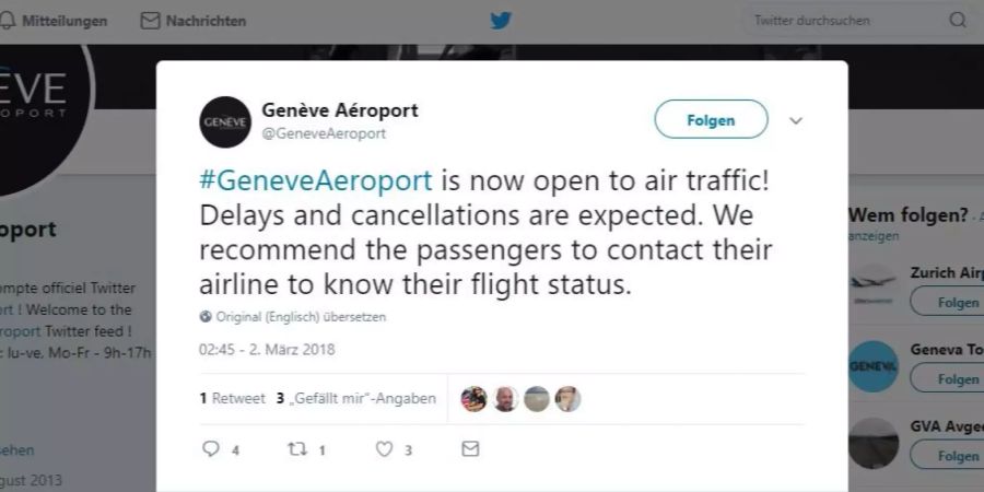 Der Flughafen Genf gibt den Verkehr frei.