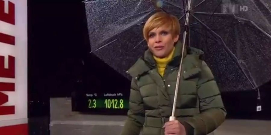 Wetterfee Sandra Boner moderierte einst mit einem brandneuen Regenschirm - Zetteli inklusive.