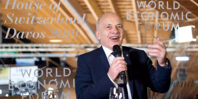Bundespräsident Ueli Maurer spricht im House of Switzerland am Rande des World Economic Forums 2019 in Davos. Ueli Maurer am WEF.