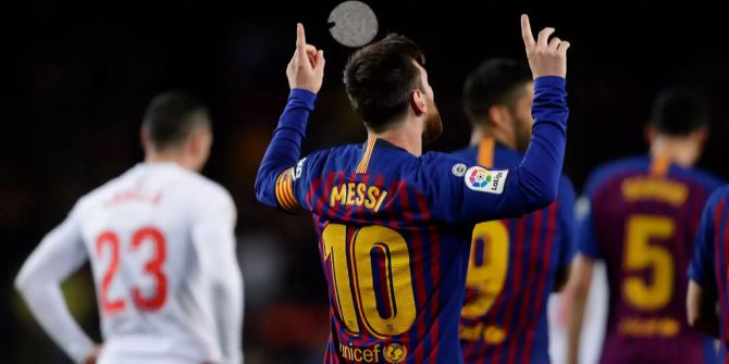 Lionel Messi bejubelt sein Tor zum 2:0 für den FC Barcelona